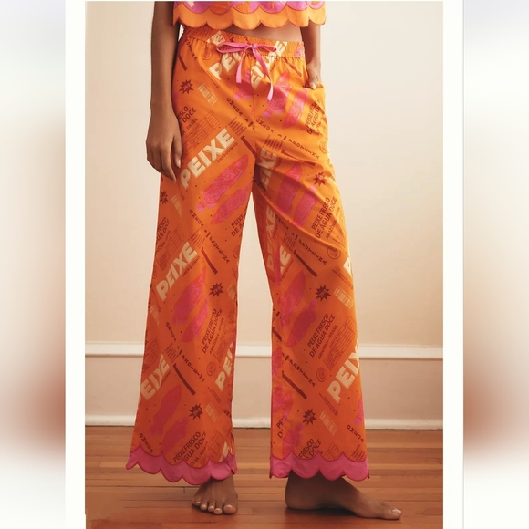 FARM RIO x Anthropologie Print Scallop-hem Wide Leg Pants In Fresh Fish NWT L - Picture 3 of 14